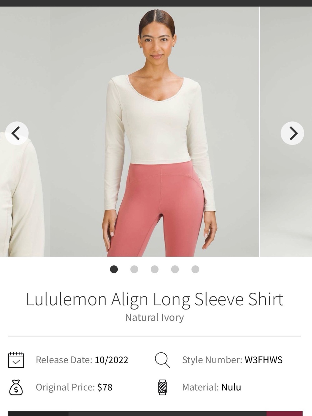 🤍 Lululemon Align Long Sleeve Shirt Natural Ivory Size 8 NWOT - Picture 6 of 14